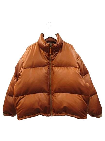 【中古】ビームス BEAMS ワイドショートフィット レザールック ダウン ブルゾン ジャケット ブラウン XL メンズ