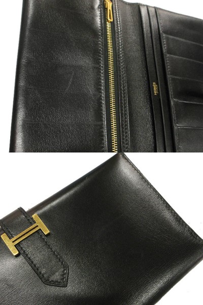 【中古】エルメス HERMES クラシック ベアン 長財布 ブラック 黒 ゴールド金具 ボックスカーフ □G刻印 ウォレット_6