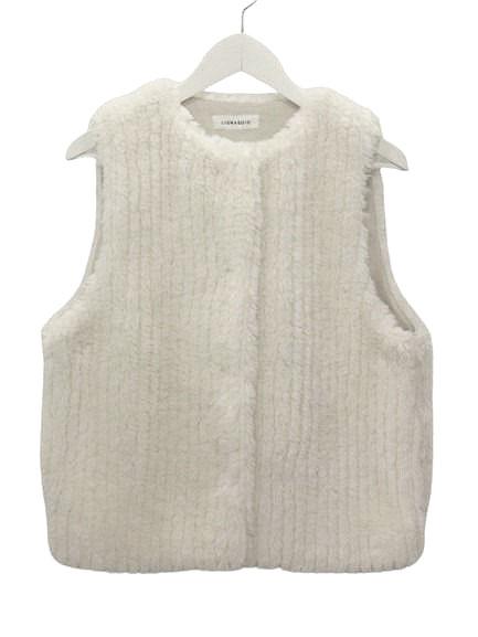 【中古】LIGNAGGIO リナージオ × ECOPEL フェイクストライプファー ショートジレ M アイボリー ベスト トップス