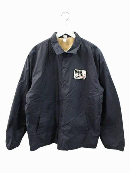 【中古】BRAT STYLE ブラットスタイル コーチジャケット ライナー付き L ネイビー プリント ブルゾン アウター メンズ