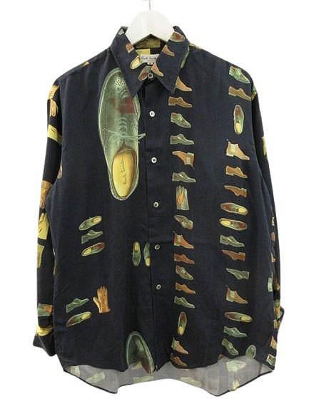 【中古】ポールスミス PAUL SMITH 90s シューズ柄 靴柄 シャツ ネイビー M メンズ