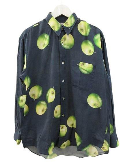 【中古】ポールスミス PAUL SMITH 90s フルーツ柄 リンゴ柄 シャツ 長袖 ネイビー M メンズ