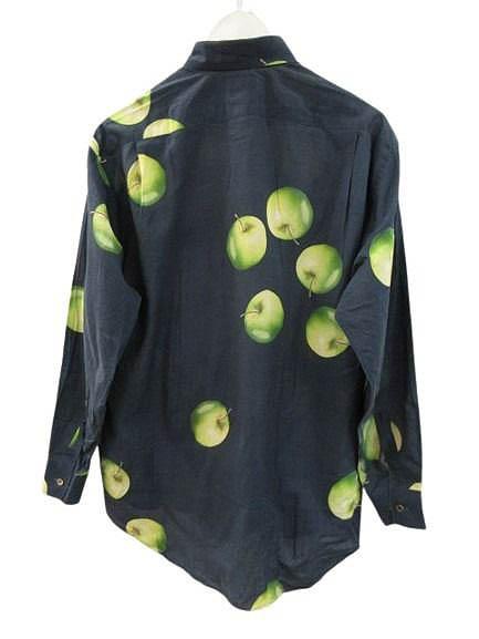 【中古】ポールスミス PAUL SMITH 90s フルーツ柄 リンゴ柄 シャツ 長袖 ネイビー M メンズ_1