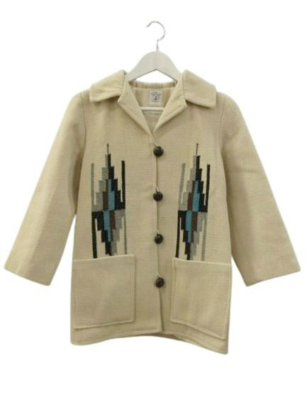 【中古】オルテガ ORTEGA'S チマヨジャケット ネイティブ柄 ウール アイボリー レディース