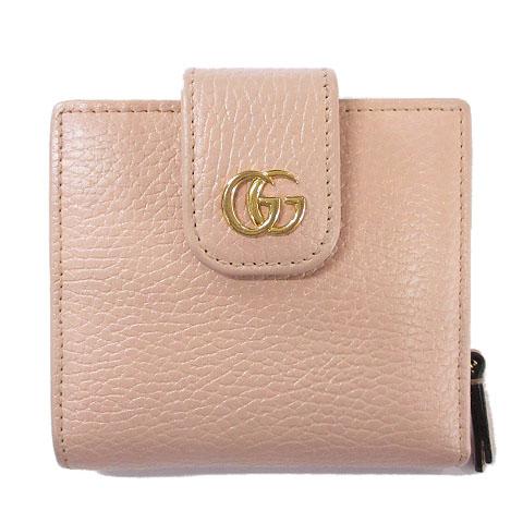 【中古】グッチ GUCCI GGマーモント レザー コンパクトウォレット 二つ折り財布 ピンク ☆AA★ レディース