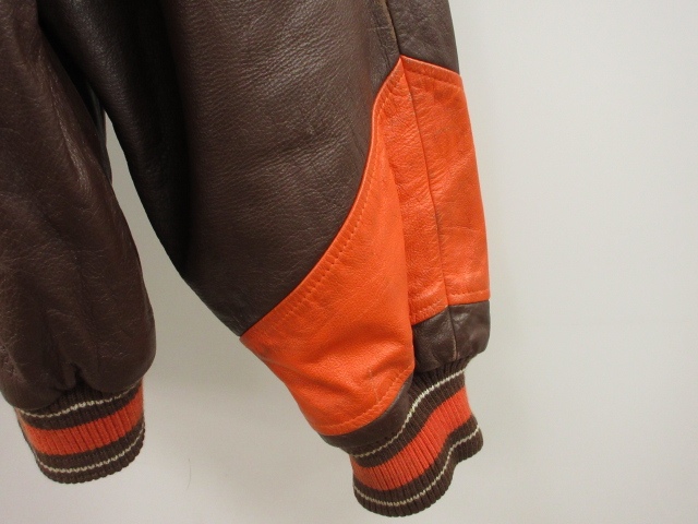 【中古】90s NFL クリーブランド ブラウンズ CLEVELAND BROWNS オールレザー スタジャン XL ブラウン オレンジ_3