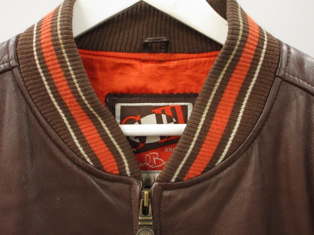 【中古】90s NFL クリーブランド ブラウンズ CLEVELAND BROWNS オールレザー スタジャン XL ブラウン オレンジ_4