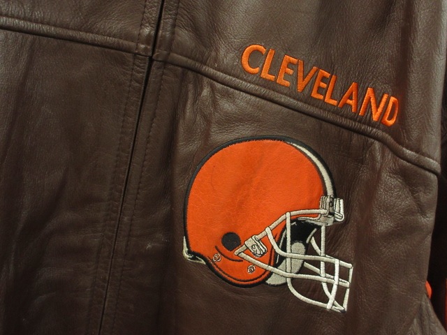 【中古】90s NFL クリーブランド ブラウンズ CLEVELAND BROWNS オールレザー スタジャン XL ブラウン オレンジ_5