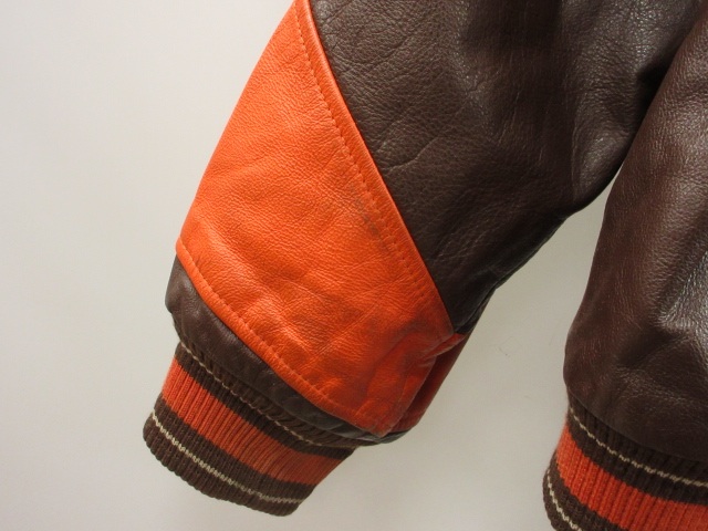 【中古】90s NFL クリーブランド ブラウンズ CLEVELAND BROWNS オールレザー スタジャン XL ブラウン オレンジ_6