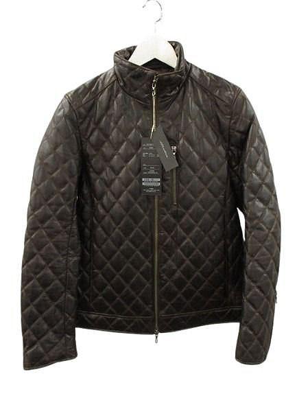 【中古】テットオム TETE HOMME レザーキルティングジャケット 4 茶色 ブラウン レザージャケット 中綿 ジップアップ