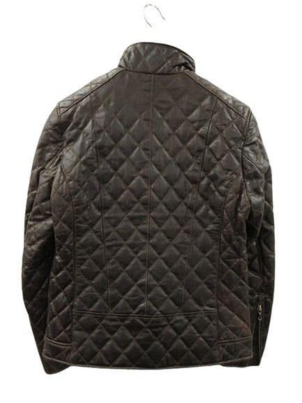 【中古】テットオム TETE HOMME レザーキルティングジャケット 4 茶色 ブラウン レザージャケット 中綿 ジップアップ_1