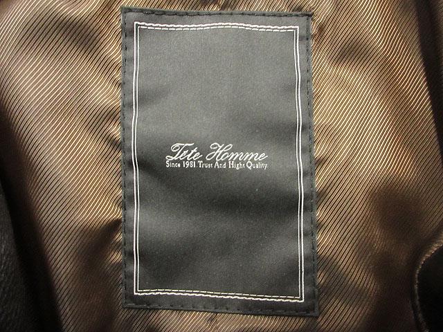 【中古】テットオム TETE HOMME レザーキルティングジャケット 4 茶色 ブラウン レザージャケット 中綿 ジップアップ_2
