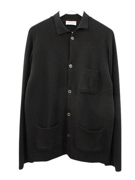 【中古】ジョンスメドレー JOHN SMEDLEY ウール ニットジャケット カーディガン イングランド製 L 黒 ブラック 長袖