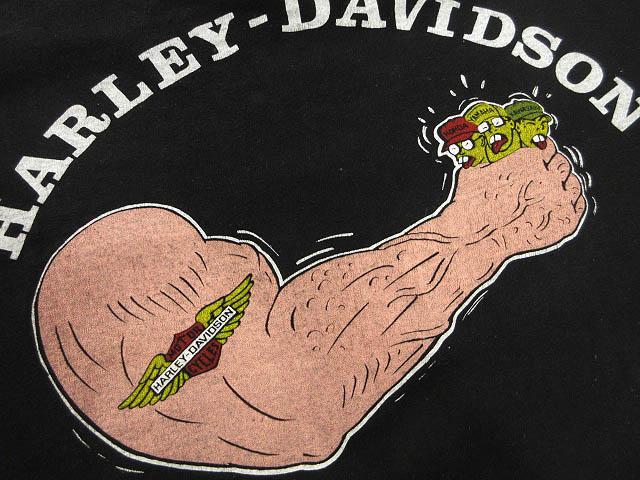 【中古】ハーレーダビッドソン 70s BIG ARM ビッグアーム 両面プリント Tシャツ S USA製 ブラック ヴィンテージ_2