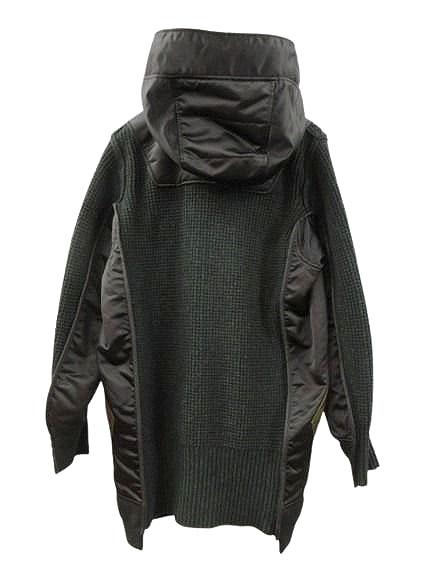 【中古】ディーゼル DIESEL ナイロン切替 異素材 ドッキング MA-1 S グリーン ウール ニット パーカー 長袖 トップス_1