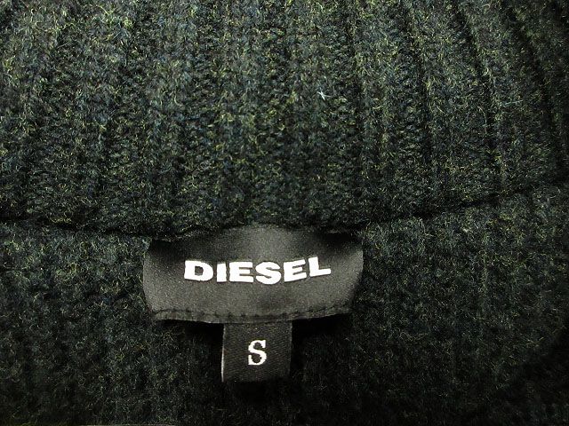 【中古】ディーゼル DIESEL ナイロン切替 異素材 ドッキング MA-1 S グリーン ウール ニット パーカー 長袖 トップス_3