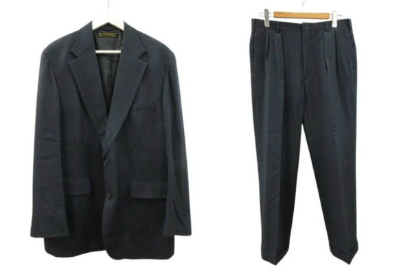 【中古】ブルックスブラザーズ 90s セットアップ シングルスーツ USA製 2ボタン 2タック ウール ネイビー メンズ