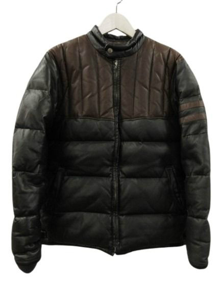 【中古】ザ フラットヘッド THE FLAT HEAD レザーダウンジャケット ディアスキン スタンドカラー 鹿革 38 メンズ
