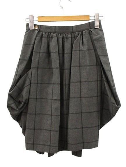 【中古】ヴィヴィアンウエストウッドレッドレーベル Vivienne Westwood RED LABEL チェック柄 変形 スカート 3 グレー_1
