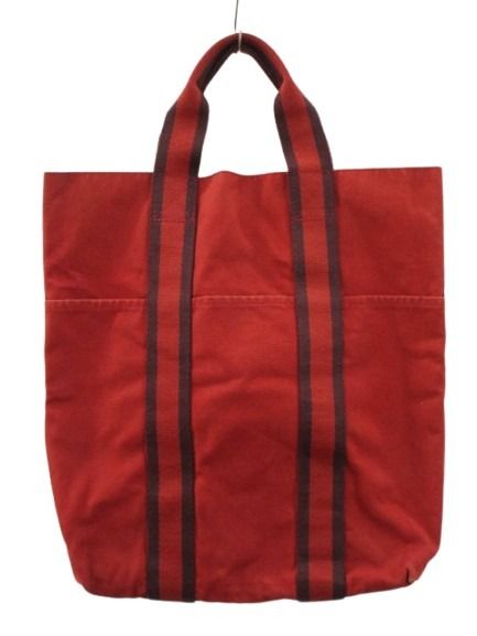 【中古】エルメス HERMES フールトゥ カバス トートバッグ レッド系 かばん 手持ち鞄 キャンバス メンズ レディース