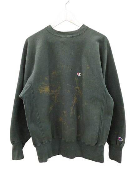 【中古】はやりっ子 CHAMPION 90s リバースウィーブ 流汗 えの具 USA製 L 深緑 調教師 ヴィンテージ