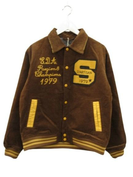 【中古】未使用品 ステュディオダルチザン 25AW コーデュロイスタジャン フットボール 刺繍 ブラウン 38 メンズ
