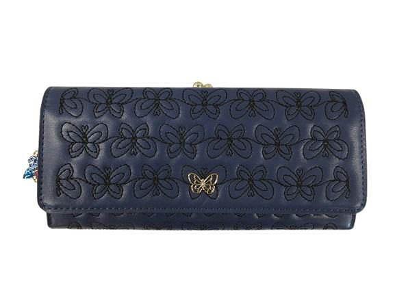 【中古】未使用品 アナスイ ANNA SUI 長財布 エターナルバタフライ 外口金 がま口 パープル ウォレット レディース