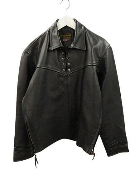 【中古】バンソン VANSON デンバー レザー プルオーバー ジャケット サイドジップ SM ブラック USA製 メンズ
