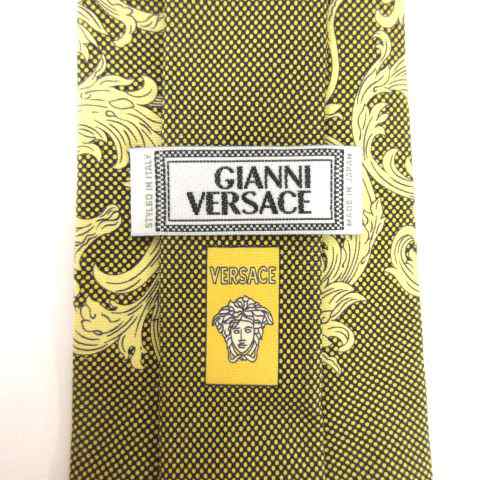 中古 ヴェルサーチ ヴェルサーチェ Versace ネクタイ 唐草 総柄 メデューサ ワンポイント ドット 国内正規 シルク イエロー ブラックの通販はau Pay マーケット ブランド古着のベクトル