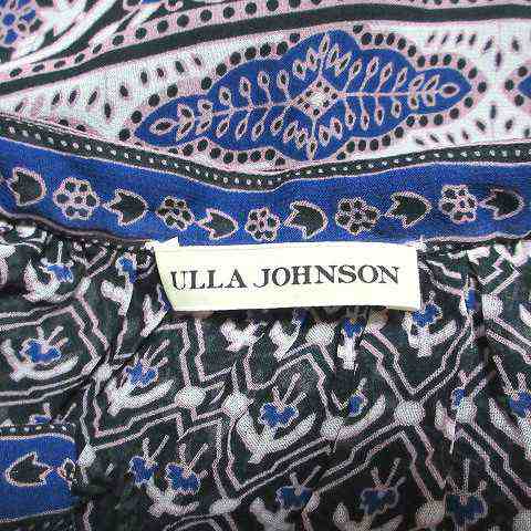 【中古】ウラ ジョンソン ULLA JOHNSON INDIAN PT DRESS ワンピース ロング シルク 半袖 総柄 タッセル 2 S相当 青  黒｜au PAY マーケット