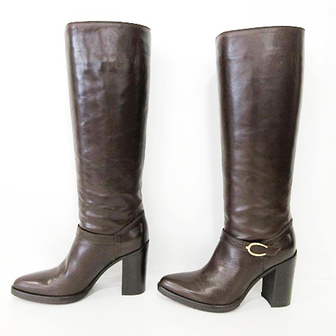 美品サルトル ロングブーツ シングルバックベルト35 22cmダークブラウン SARTORE サルトル ダークブラウン レザー ロングブーツ 35 サルトル