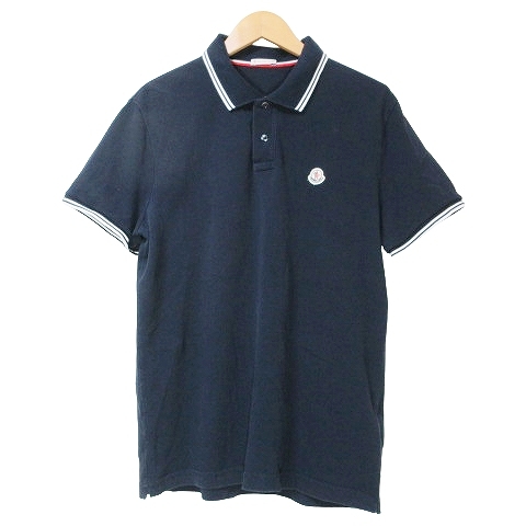 【中古】モンクレール MONCLER ポロシャツ 半袖 鹿の子 ライン ワッペン L 紺 ネイビー IBO58 X メンズの通販は 10,800円
