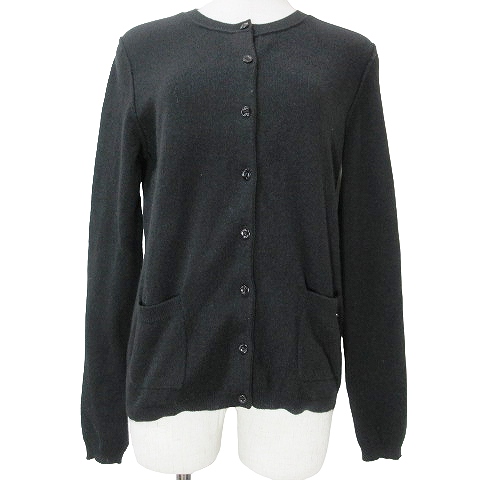 【中古】エスカーダ ESCADA SPORT タグ付き カシミヤ カーディガン ニット 長袖 無地 クルーネック S ブラック IBO58の通販は
