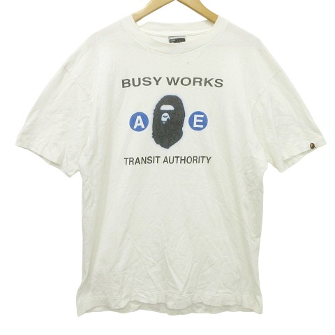 【中古】アベイシングエイプ×スタッシュ tシャツ トップス カットソー ロゴプリント クルーネック 半袖 L 白 メンズの通販は