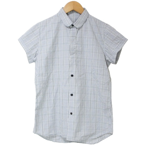 【中古】ディオールオム Dior HOMME シャツ 半袖 チェック 37 S相当 グレー☆AA★ IBO58 X メンズ