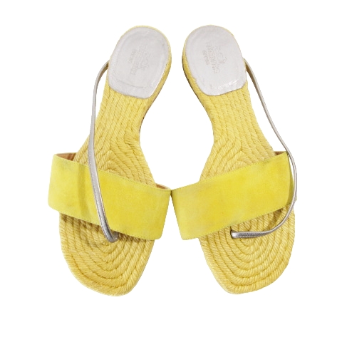 【中古】エルメス HERMES フラット サンダル エスパドリーユ  35 22.5?p 黄色 イエロー IBO58 レディース