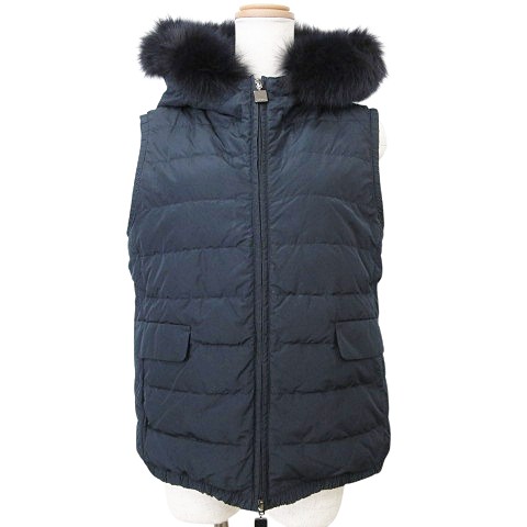 【SALE】 Max Mara ブラックダウンベスト（ファー付き） 中古】Sマックスマーラ 'S Max Mara ダウンベスト グレイグースダウン