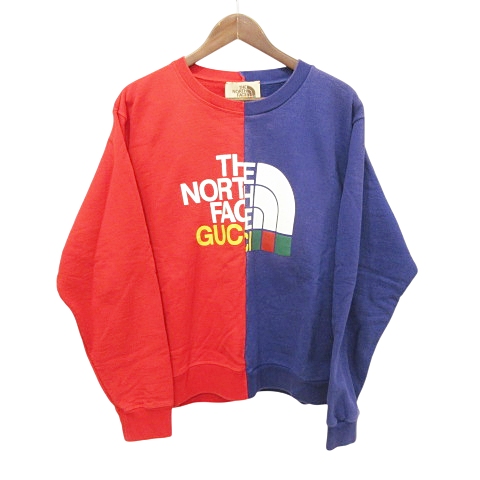【中古】グッチ GUCCI ノースフェイス THE NORTH FACE バイカラー トレーナー イタリア製 L レッド パープルの通販は 32,000円