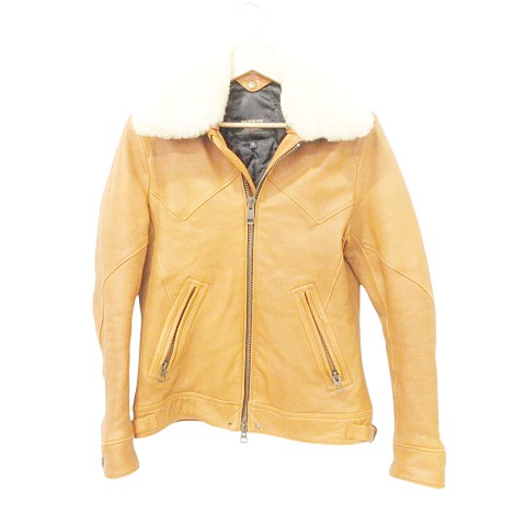 【中古】ジャックローズ Jackrose 美品 ラムレザー ジャケット ファー ライダース 革ジャン アウター 3 L キャメル