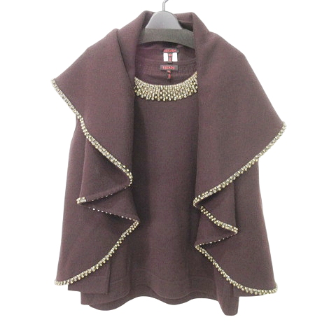 【中古】エスカーダ ESCADA 美品 カシミヤ100% ビジュー ニット アンサンブル 長袖 トップス ジレ 44 XL