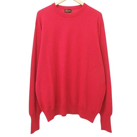 【中古】セリーヌ CELINE ヴィンテージ ニット セーター 長袖 クルーネック トップス 46 赤 レッド メンズ