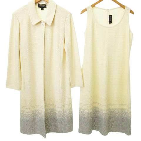 【中古】セントジョン ST.JOHN ワンピース アンサンブル コート ニット セットアップ USA製 16 白 グレー レディース