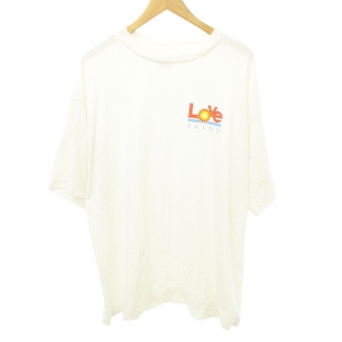 【中古】セントマイケル 美品 25SS LOVE_SS Tシャツ ワンポイント ロゴ ダメージ加工 薄手 XLサイズ 白 ☆AA★ メンズ
