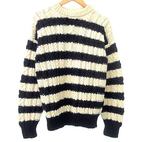【中古】Guernsey Woollens ガンジーウーレンズ 美品 フィッシャーマン セーター ニット ボーダー S 黒 ブラック 白