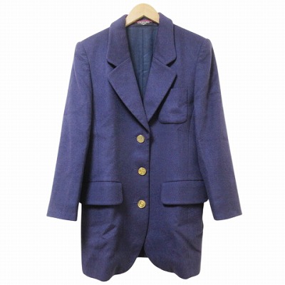 【中古】レオナール LEONARD FASHION カシミヤコート ジャケット 金ボタン 裏地花柄 11AR L相当 紫 パープル IBO46 X