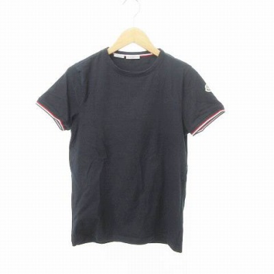 【中古】モンクレール MONCLER 美品 スリムフィット 半袖 Tシャツ トリコロールリブ トップス XS ダークネイビー
