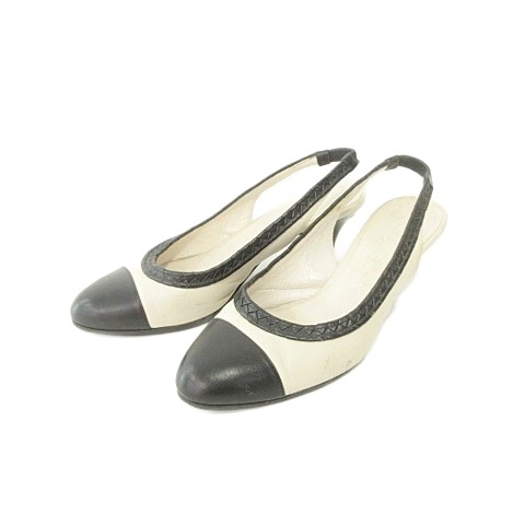 【中古】シャネル CHANEL バイカラー パンプス ココマーク ヒール イタリア製 37 1/2 C アイボリー 黒 ブラック