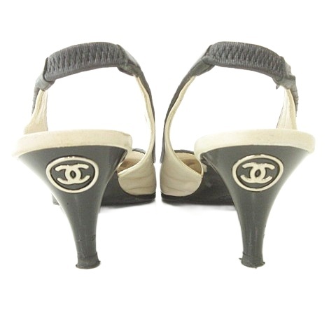 中古】シャネル CHANEL バイカラー パンプス ココマーク ヒール