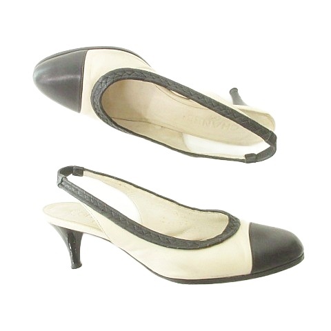 中古】シャネル CHANEL バイカラー パンプス ココマーク ヒール