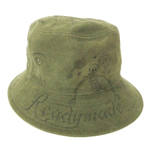 【中古】レディメイド × DR.WOO BUCKET HAT TATOO バケットハット キャンバス 帽子 F カーキ メンズ